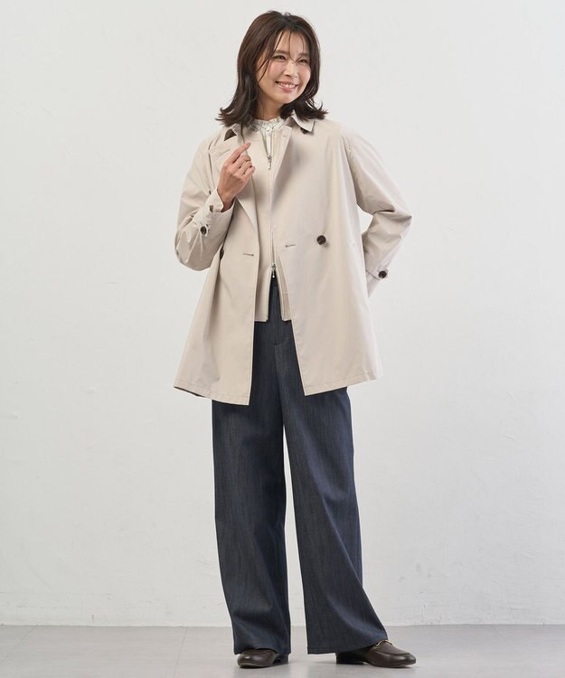 J.PRESS LADIES L BEZコットンナイロン ストライプ フリル襟 ブラウス ホワイト×ライム×グレー系