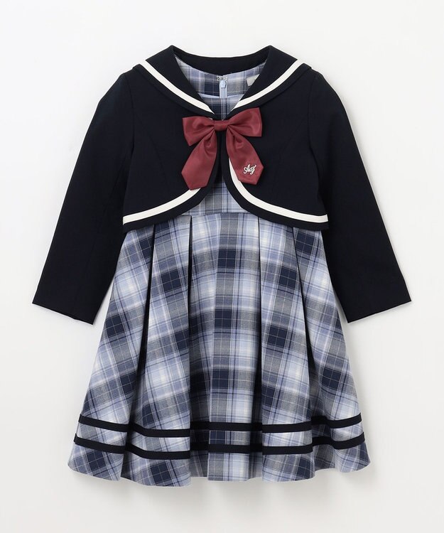 ANY KIDS ジャケット付き チェック ワンピース ネイビー