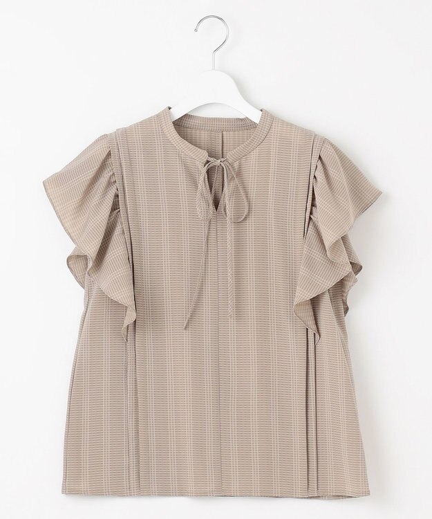 Feroux 【洗える】シャドーチェック ブラウス ベージュ系2