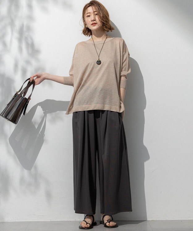 23区 【洗える】シャイニーシアー ボートネック ニット ベージュ系