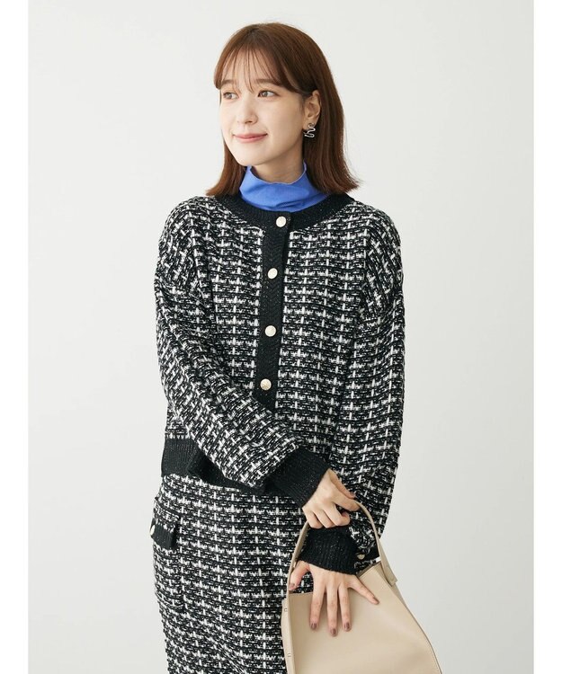 Green Parks ・ｆｕｒｒｙ　ｒａｔｅ　ツィードラメニットカーディガン Black