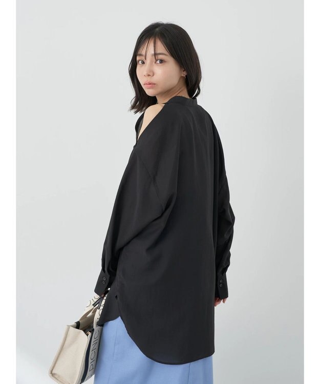 earth music&ecology ショルダースリットシャツ Black