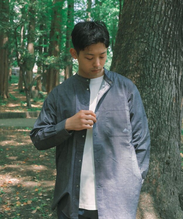 SHARE PARK MENS 【UVカット・撥水・ストレッチ】イージーデニムノーカラーシャツ ネイビー系