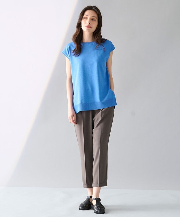 ANY 【洗濯機可】フレンチスリーブニットプルオーバー ブルー