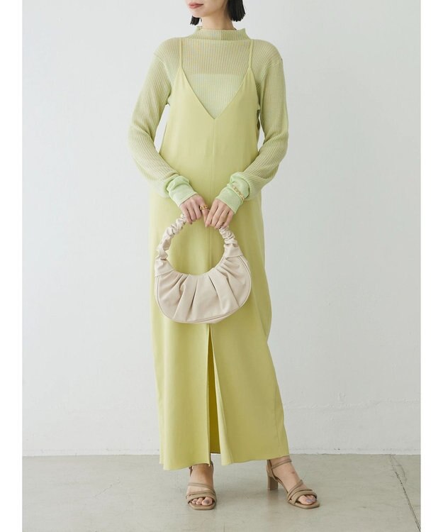 Green Parks AnriettMusee ラメ切替スリーブリブシアーニット Lime Green