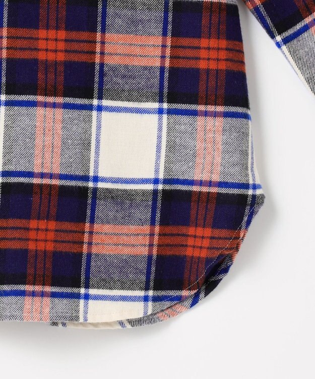 J.PRESS LADIES S コットン起毛タータンチェック ショート丈 シャツ ブラウス オフ×ネイビー×レッドチェック系