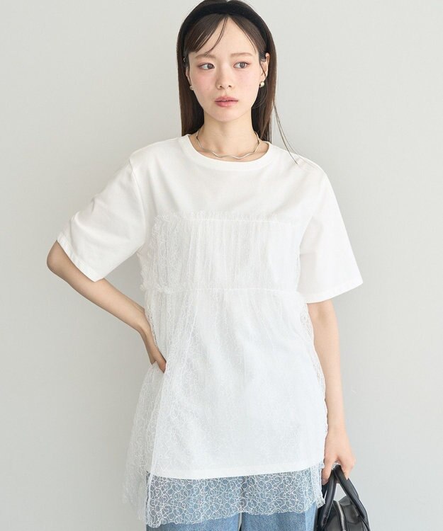 earth music&ecology ニュアンス柄レースドッキングプルオーバー Ivory