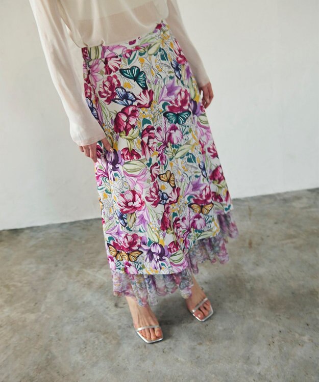 GRACE CONTINENTAL フラワーガーデンプリントスカート ピンク