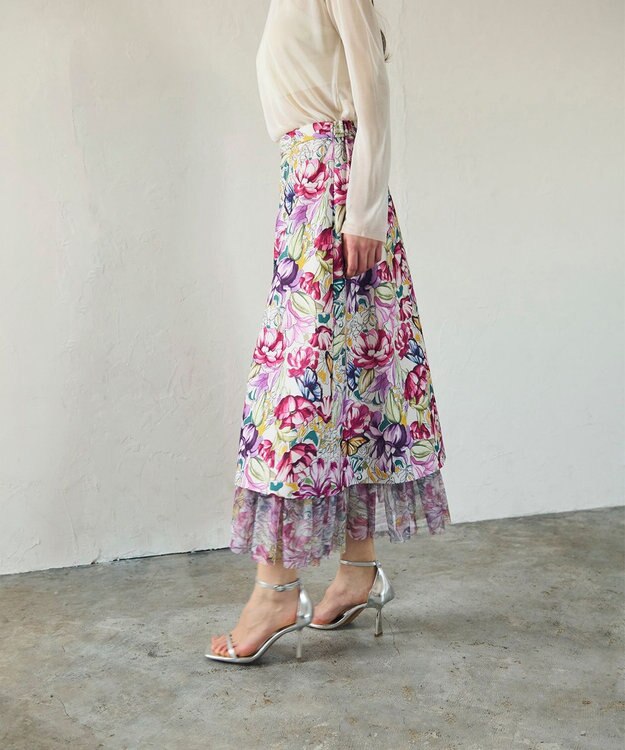 GRACE CONTINENTAL フラワーガーデンプリントスカート ピンク