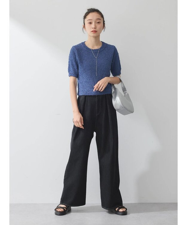 earth music&ecology ツイストブークレ半袖プルオーバー Charcoal Gray