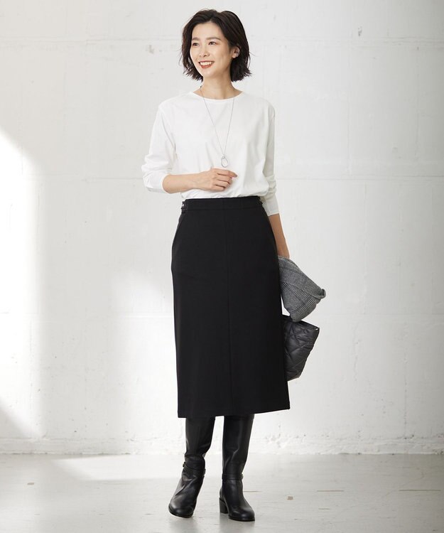 J.PRESS LADIES 【洗える】デュアルウォームポンチ スカート ブラック系