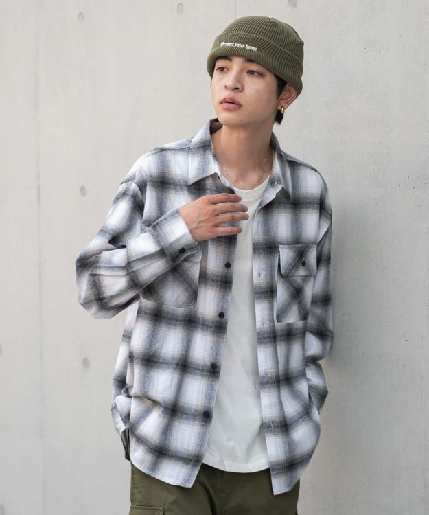 WEGO 【2025年秋冬新作/SMLサイズ展開/ユニセックス着用ITEM】オンブレチェックネルシャツ（LS） 柄2