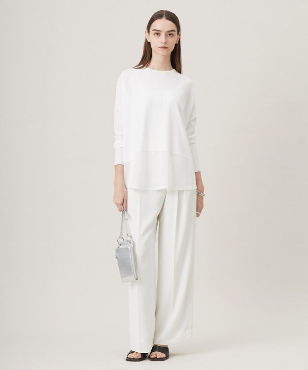 ICB 【洗える】シルフィルダブルクロス ワイドパンツ アイボリー系