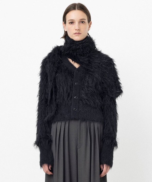 NAVE 【ReNAVE・洗える】メルティーシャギーニット ストール ブラック系