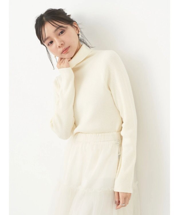 earth music&ecology やわらかタッチリブタートルネックプルオーバー Ivory