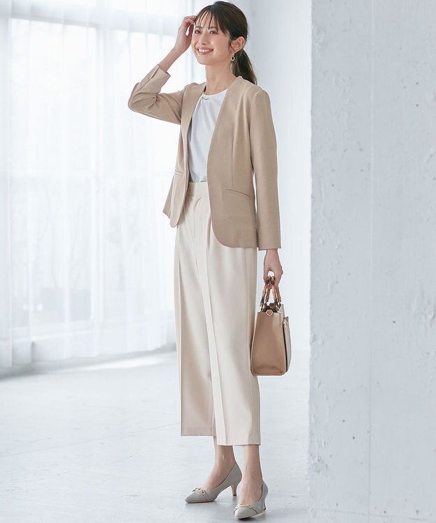 ANY SIS 【セットアップ可】リネンライクポリエステル ジャケット モカ