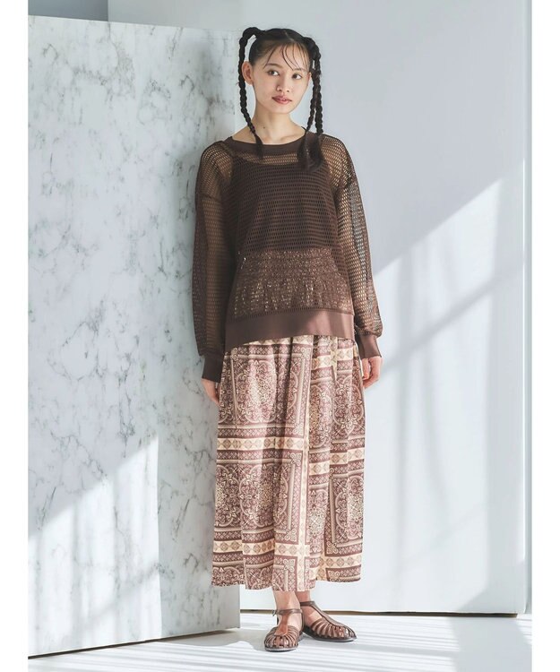 Green Parks ■ＥＳＣＡＲ　スカーフパネルｐｔギャザースカート Brown