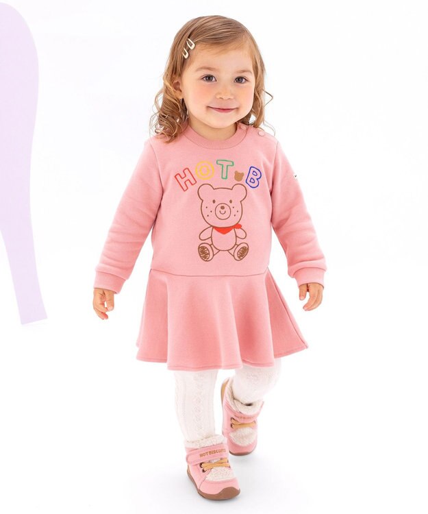 MIKI HOUSE HOT BISCUITS 【80-110cm】【NEW Color Series】裏毛パイル素材 フレアワンピース サーモンピンク