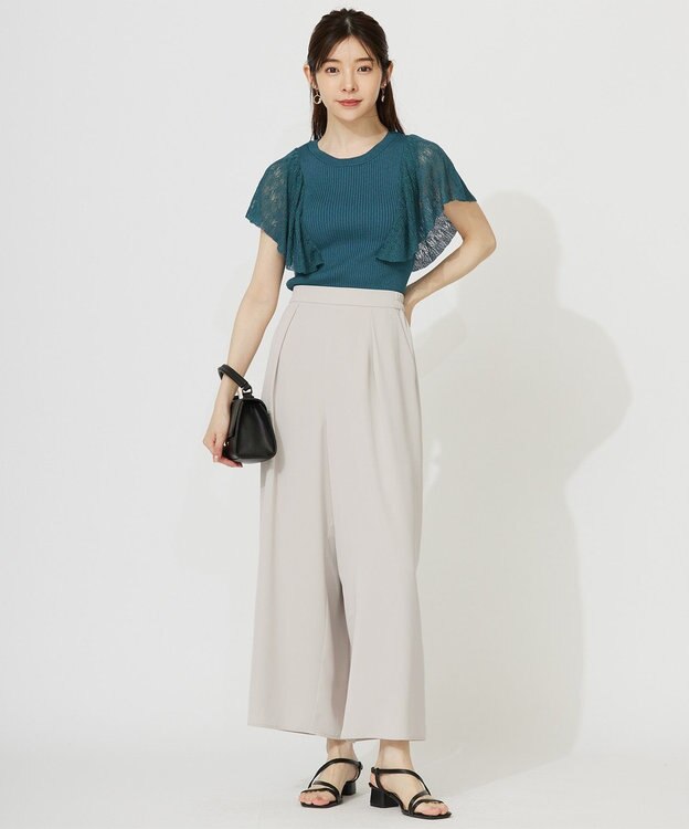 ANY SIS L 【洗える】レーシーフレアスリーブ ニット ディープグリーン