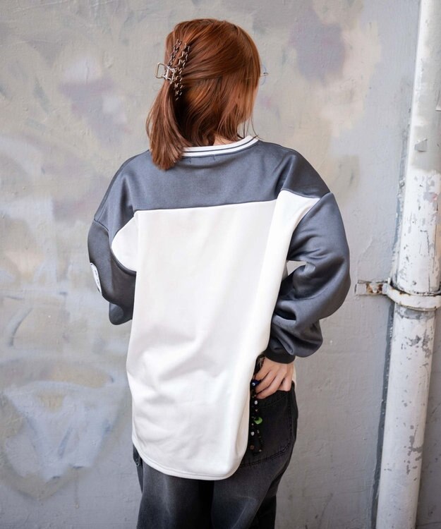 WEGO VネックナンバリングサテンBIGスウェット スミクロ