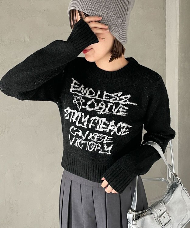 WEGO フラッフィーグラフィックちびニット ブラックその他