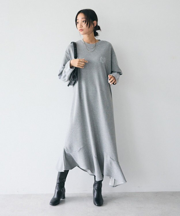 CRAFT STANDARD BOUTIQUE ライン入り裾フリルワンピース Gray Mixture