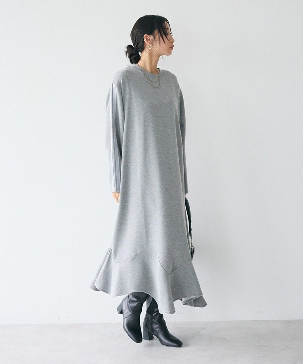 CRAFT STANDARD BOUTIQUE ライン入り裾フリルワンピース Gray Mixture