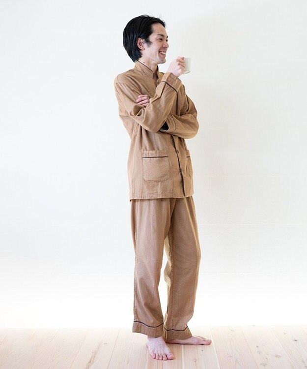 京和晒綿紗 【紗栄子さん愛用パジャマの色違い/UNISEX】ガーゼパジャマ 2重合わせ 柿渋 柿渋染め