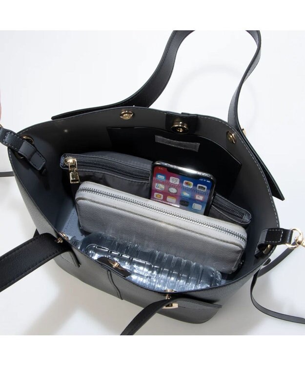 UNBILLION cachecache スタッズポイント両面合皮2wayトートバッグ ブラック