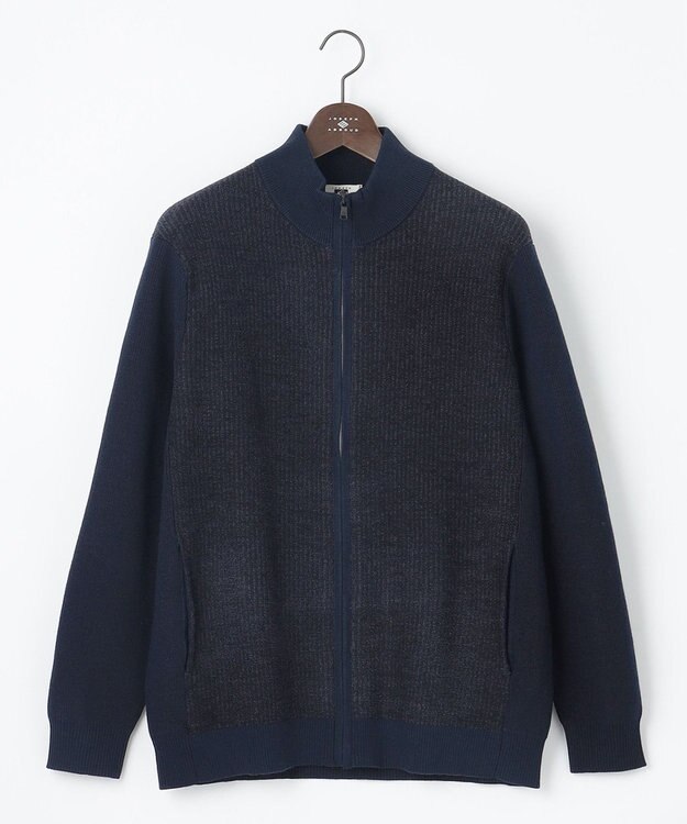 JOSEPH ABBOUD 【キングサイズ・軽量/イージーケア】 KARL KARLジップ ニット ブルゾン ネイビー系