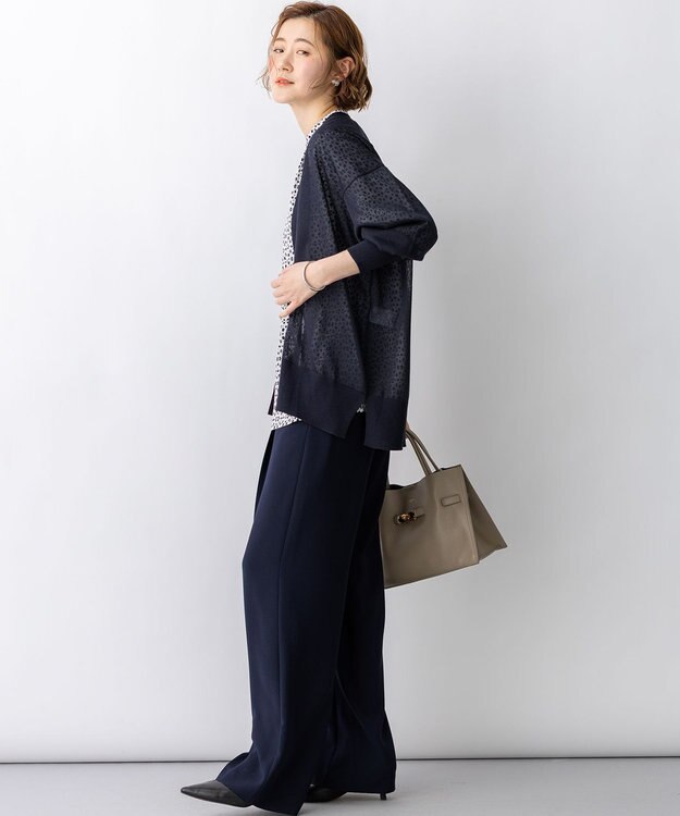 23区 L 【先行予約】シャイニーシアー フロントオープン カーディガン ネイビー系