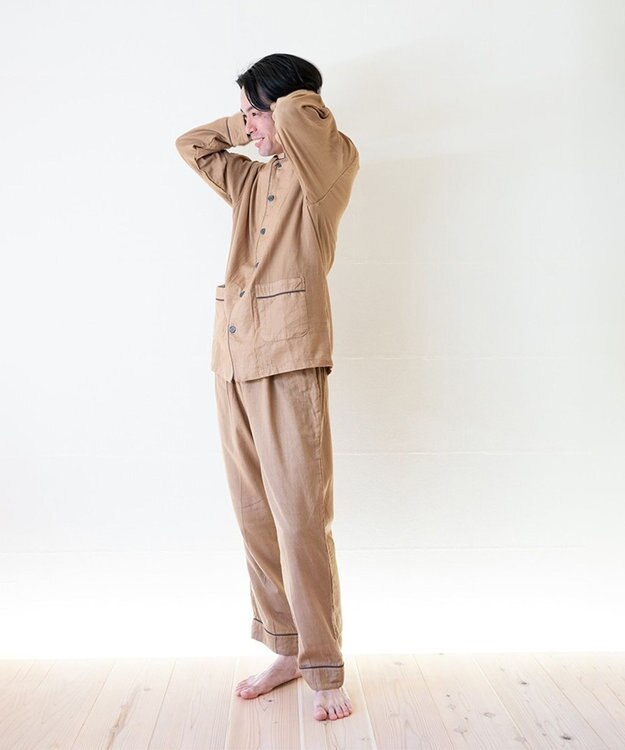 京和晒綿紗 【紗栄子さん愛用パジャマの色違い/UNISEX】ガーゼパジャマ 2重合わせ 柿渋 柿渋染め