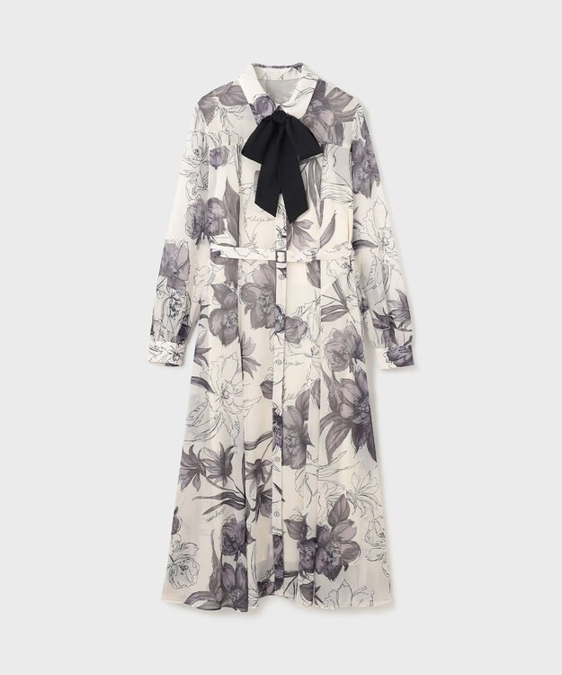 GRACE CONTINENTAL リボン付ロゴフラワープリントワンピース キナリ