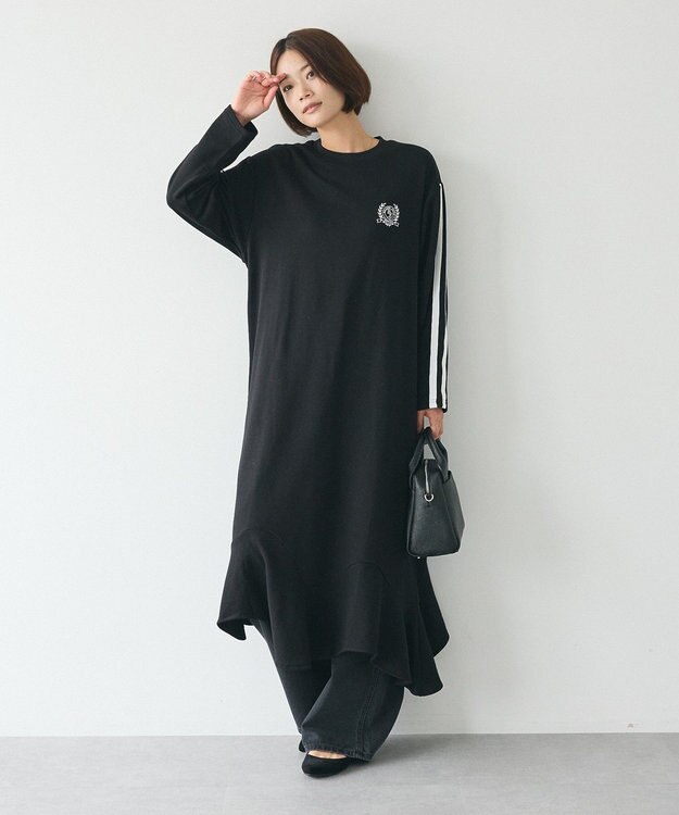 CRAFT STANDARD BOUTIQUE ライン入り裾フリルワンピース Black