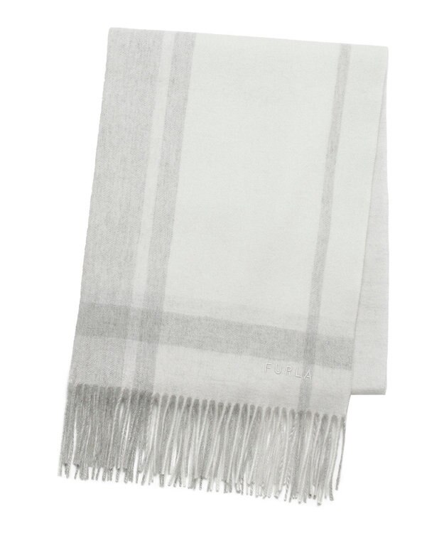 MOONBAT FURLA ウール混 超大判ラメ入りブロックチェックストールマフラー／幅70cm グレー
