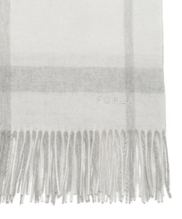 MOONBAT FURLA ウール混 超大判ラメ入りブロックチェックストールマフラー／幅70cm グレー