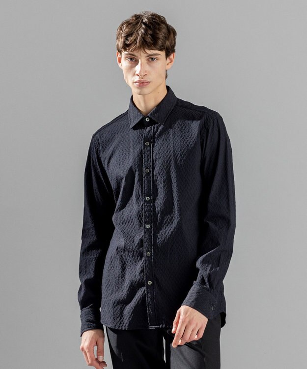 JOSEPH HOMME アロージャガードストレッチ　レギュラーカラーシャツ ブラック系