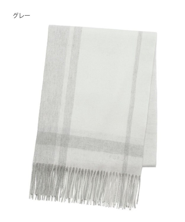 MOONBAT FURLA ウール混 超大判ラメ入りブロックチェックストールマフラー／幅70cm グレー