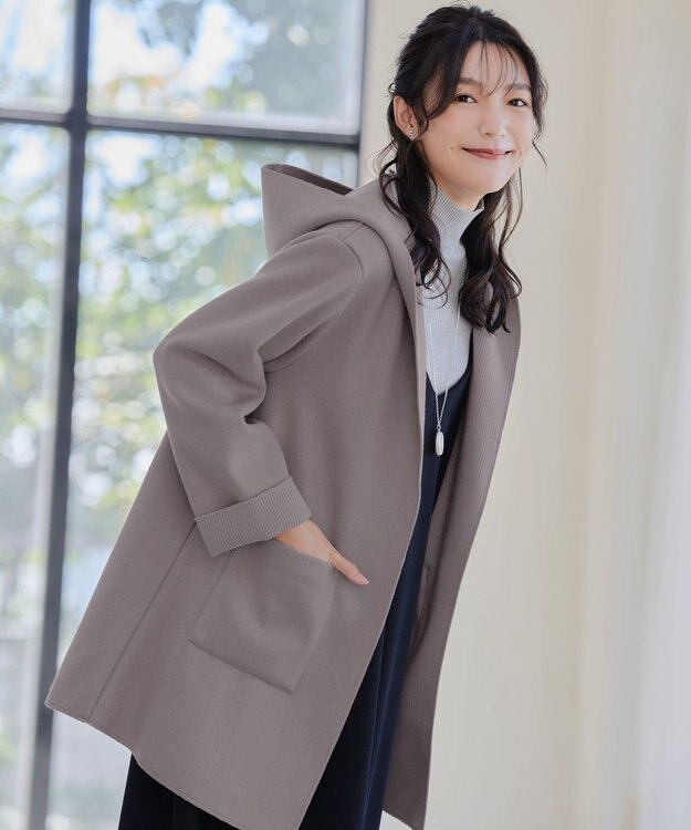 Tiaclasse ダブルフェイスニットロングコート モカ