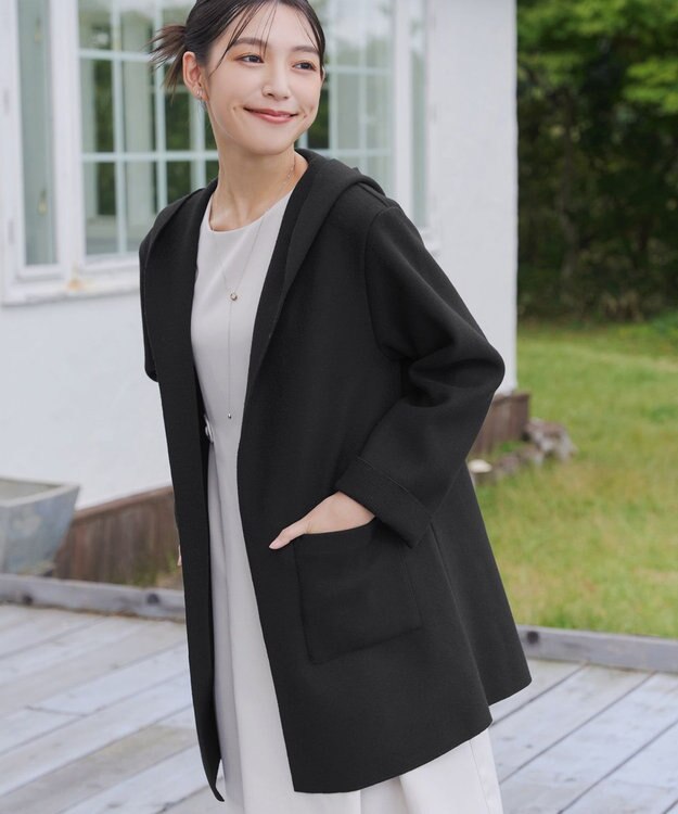 Tiaclasse ダブルフェイスニットロングコート ブラック