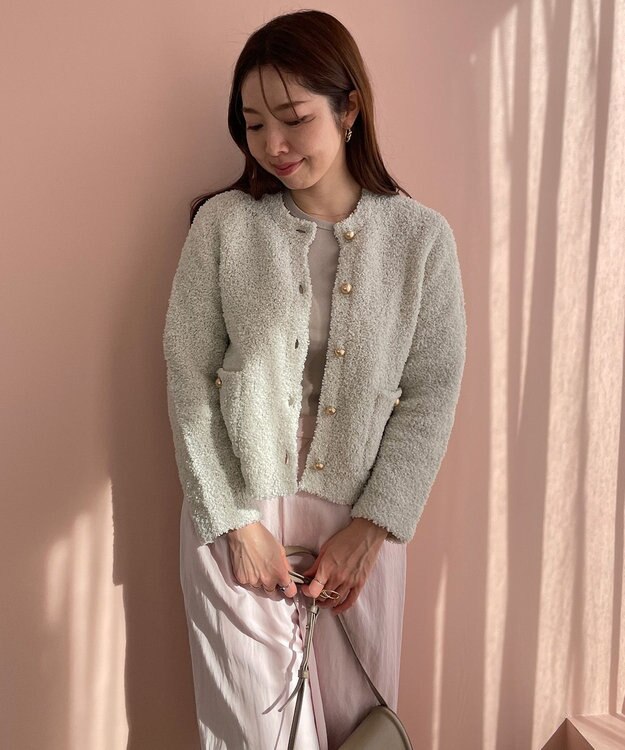 UNFILO テープフリンジニット カーディガン グレージュ