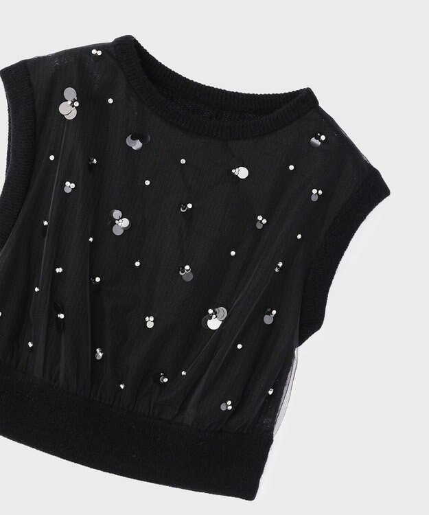 GRACE CONTINENTAL チュール刺繍ニットトップ ブラック
