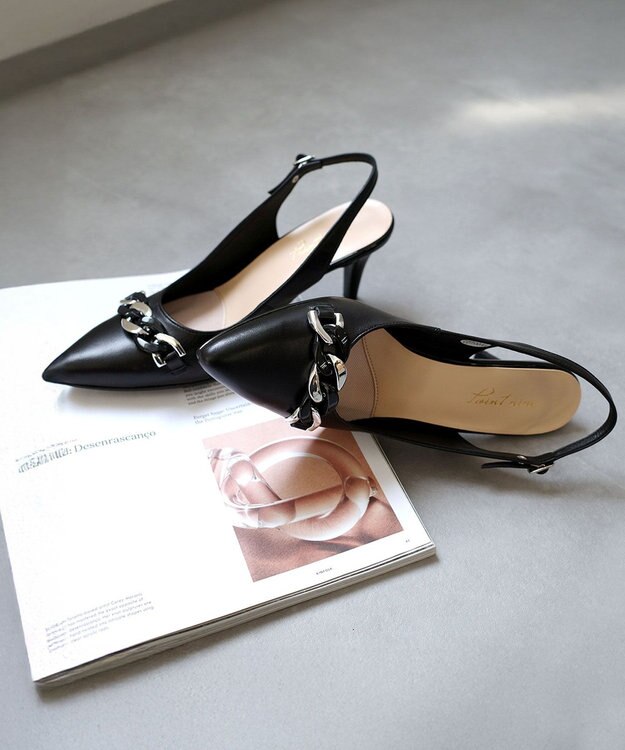 Pointer 日本製 本革チェーンビット付きバックバンドミュール ブラック