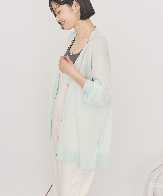 AMERICAN HOLIC メタルボタンシアーVネックカーディガン Sax