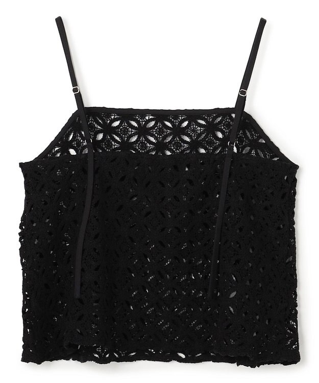 UNFILO L 【2点セット】ラッセルレース キャミレイヤード Tシャツ ブラック