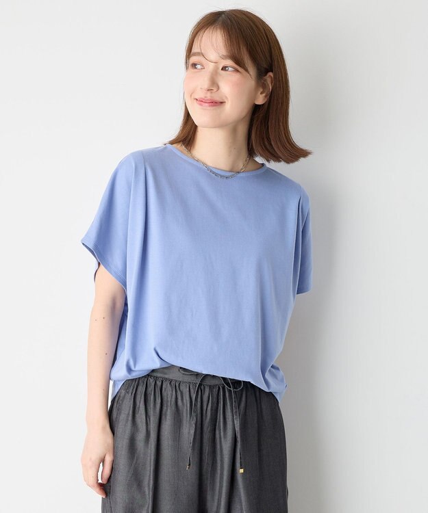 ANY L 【洗濯機可/UVケア/接触冷感】フレンチスリーブロゴ・カラーTシャツ ブルー