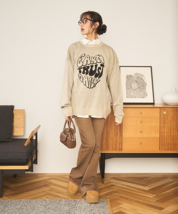 WEGO 【新色追加/ユニセックス着用ITEM/SMLサイズ展開】ジャガードグラフィックプルオーバー（LS） 柄2