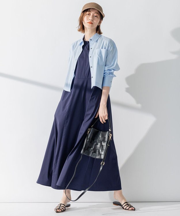 23区 【CLASSY.コラボ/洗える】シャツアンサンブル ワンピース [WEB限定]サックスブルー×ネイビー