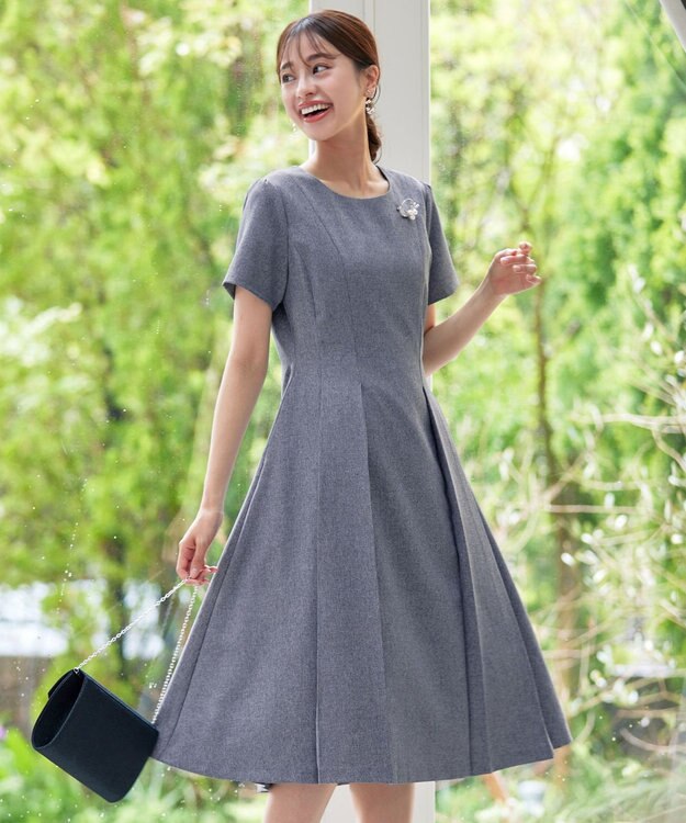 Tiaclasse L 【洗える】ダブルラインフレアワンピース グレー