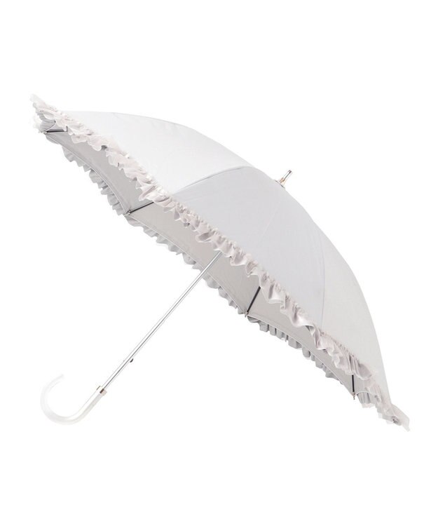 MOONBAT ランバン オン ブルー 晴雨兼用日傘 長傘 ビジュー付きオーガンジーフリル 遮光 遮熱 UV キャメル